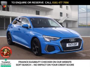 Used 2021 BLUE AUDI A3 Hatchback 1.0 TFSI 30 S line Sportback 5dr Petrol Manual Euro 6 (s/s) (110 ps) (reg. 2021-10-29) for sale in Stockport