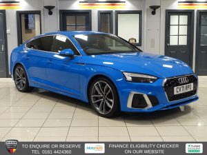 Used 2021 BLUE AUDI A5 Hatchback 2.0 TFSI 40 S line Sportback 5dr Petrol S Tronic Euro 6 (s/s) (204 ps) (reg. 2021-11-26) for sale in Altrincham
