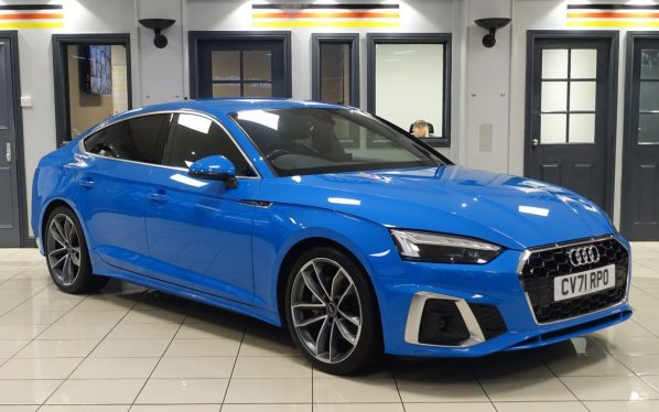 Used 2021 BLUE AUDI A5 Hatchback 2.0 TFSI 40 S line Sportback 5dr Petrol S Tronic Euro 6 (s/s) (204 ps) (reg. 2021-11-26) for sale in Altrincham