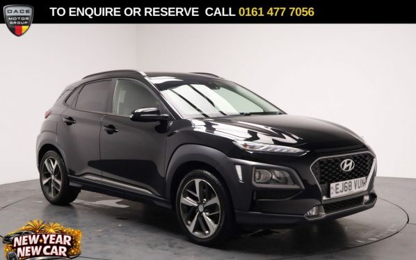 Used 2018 BLACK HYUNDAI KONA SUV 1.0 T-GDi Blue Drive Premium SUV 5dr Petrol Manual Euro 6 (s/s) (120 ps) (reg. 2018-10-31) for sale in Stockport