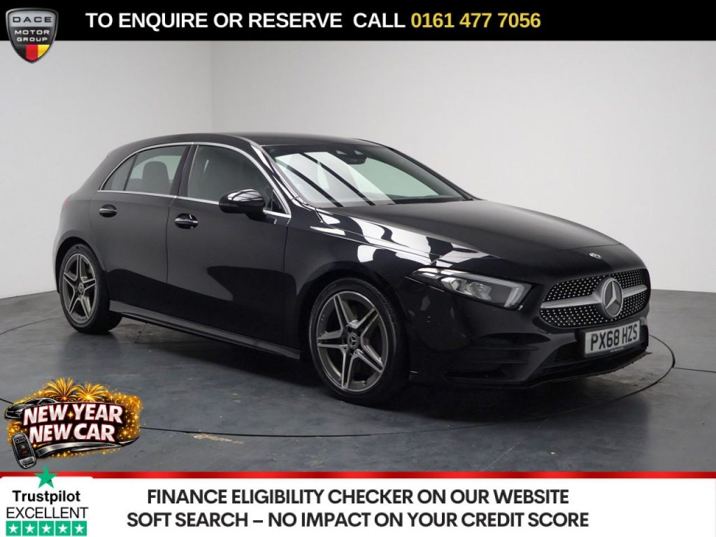 Used 2018 BLACK MERCEDES-BENZ A-CLASS Hatchback 2.0 A250 AMG Line (Premium) Hatchback 5dr Petrol 7G-DCT Euro 6 (s/s) (224 ps) (reg. 2018-11-13) for sale in Stockport