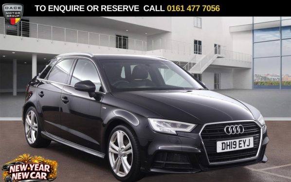 Used 2019 BLACK AUDI A3 Hatchback 1.5 TFSI CoD 35 S line Sportback 5dr Petrol S Tronic Euro 6 (s/s) (150 ps) (reg. 2019-07-17) for sale in Stockport