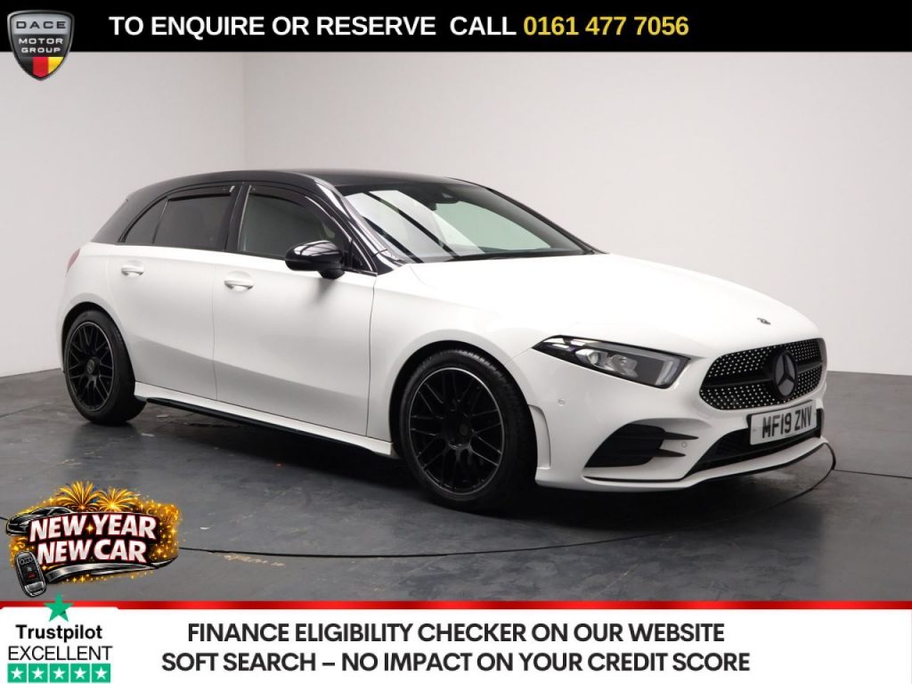 Used 2019 WHITE MERCEDES-BENZ A-CLASS Hatchback 1.3 A180 AMG Line (Premium) Hatchback 5dr Petrol Manual Euro 6 (s/s) (136 ps) (reg. 2019-05-24) for sale in Stockport