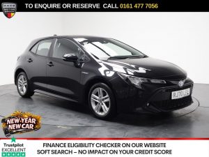 Used 2021 BLACK TOYOTA COROLLA Hatchback 1.8 VVT-h GPF Icon Tech Hatchback 5dr Petrol Hybrid CVT Euro 6 (s/s) (122 ps) (reg. 2021-01-11) for sale in Stockport