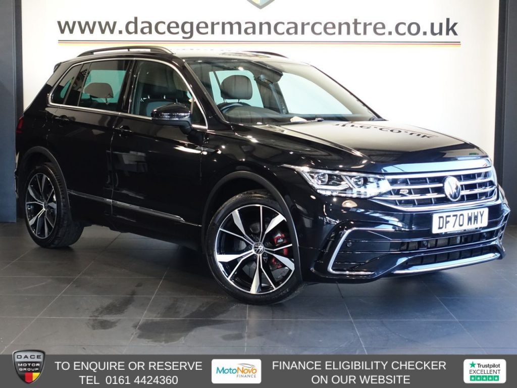 Used 2021 BLACK VOLKSWAGEN TIGUAN SUV 1.5 TSI R-Line SUV 5dr Petrol DSG Euro 6 (s/s) (150 ps) (reg. 2021-01-26) for sale in Altrincham
