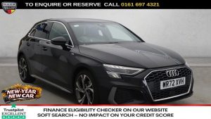 Used 2023 BLACK AUDI A3 Hatchback 1.0 TFSI 30 S line Sportback 5dr Petrol Manual Euro 6 (s/s) (110 ps) (reg. 2023-01-12) for sale in Manchester