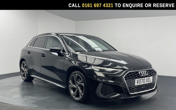 Used 2020 BLACK AUDI A3 Hatchback 1.5 TFSI 35 S line Sportback 5dr Petrol Manual Euro 6 (s/s) (150 ps) (reg. 2020-09-08) for sale in Manchester