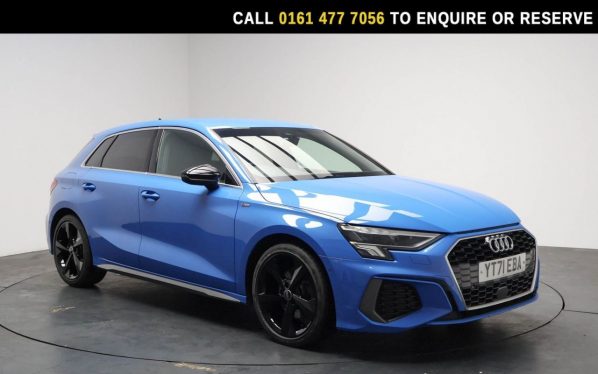 Used 2021 BLUE AUDI A3 Hatchback 1.5 TFSI 35 S line Sportback 5dr Petrol Manual Euro 6 (s/s) (150 ps) (reg. 2021-09-01) for sale in Stockport
