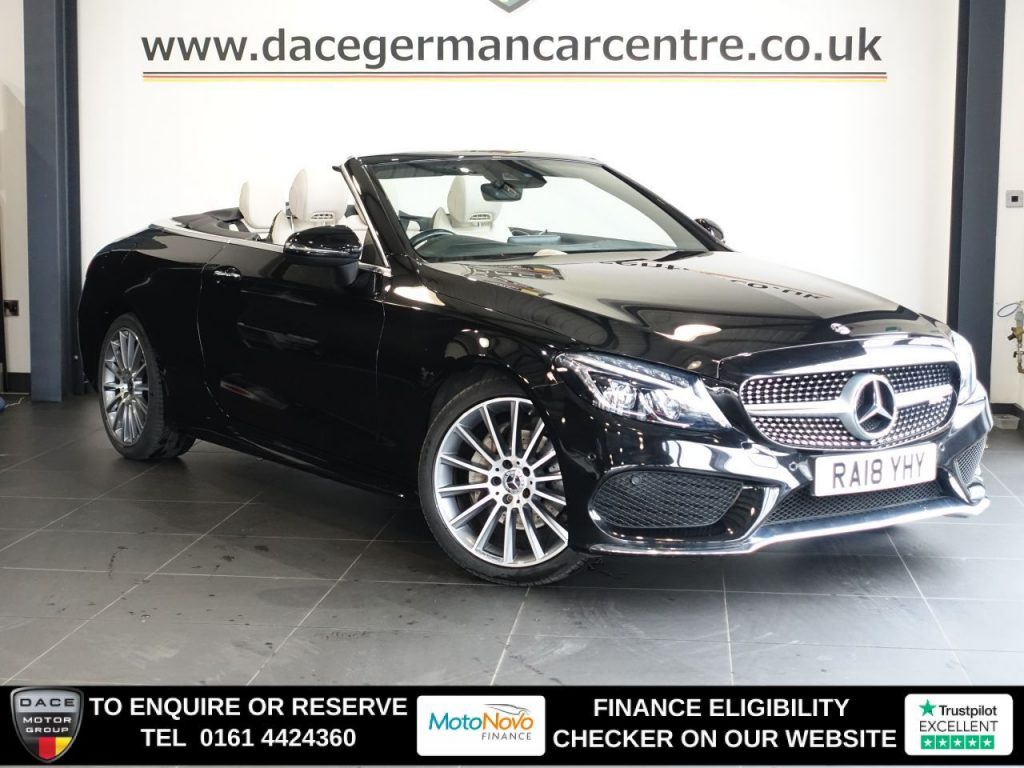 Used 2018 BLACK MERCEDES-BENZ C-CLASS Convertible 2.0 C200 AMG Line (Premium Plus) Cabriolet 2dr Petrol G-Tronic+ Euro 6 (s/s) (184 ps) (reg. 2018-06-29) for sale in Altrincham