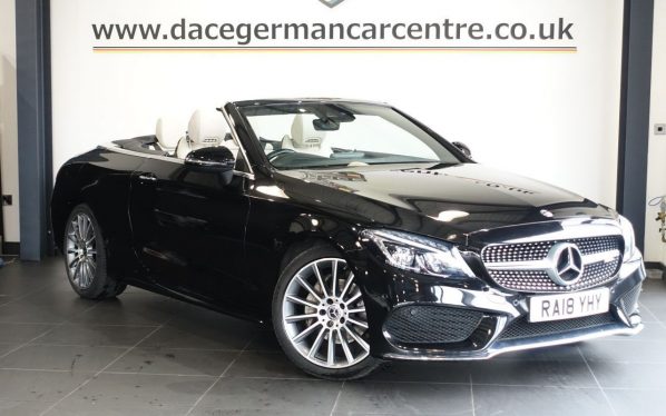 Used 2018 BLACK MERCEDES-BENZ C-CLASS Convertible 2.0 C200 AMG Line (Premium Plus) Cabriolet 2dr Petrol G-Tronic+ Euro 6 (s/s) (184 ps) (reg. 2018-06-29) for sale in Altrincham