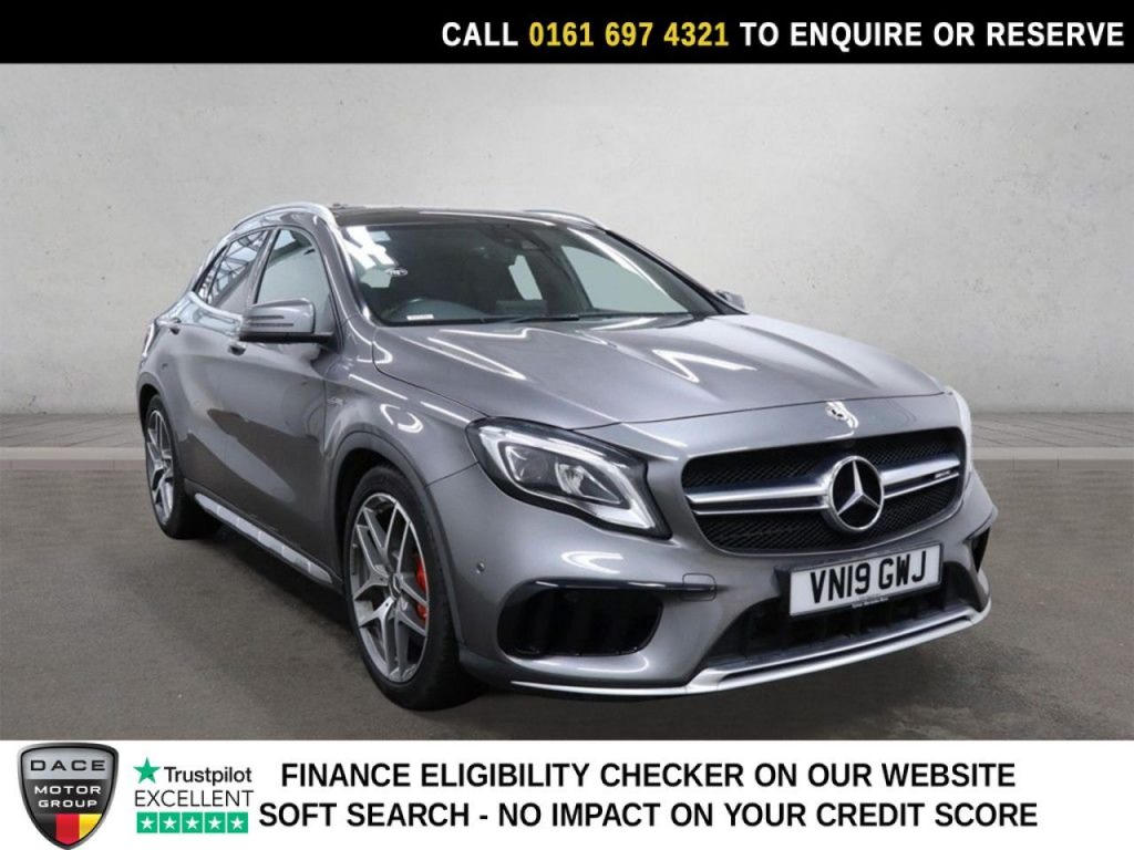 Used 2019 GREY MERCEDES-BENZ GLA SUV 2.0 GLA45 AMG SUV 5dr Petrol SpdS DCT 4MATIC Euro 6 (s/s) (360 ps) (reg. 2019-03-27) for sale in Manchester