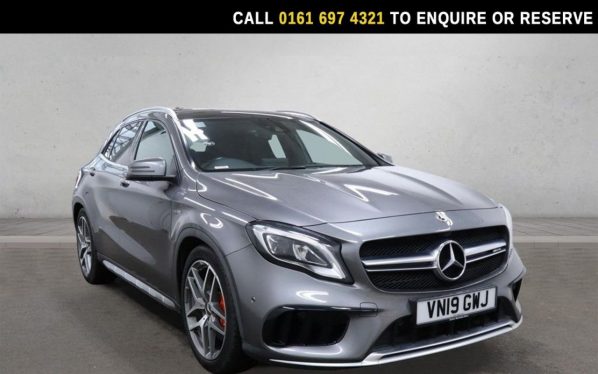 Used 2019 GREY MERCEDES-BENZ GLA SUV 2.0 GLA45 AMG SUV 5dr Petrol SpdS DCT 4MATIC Euro 6 (s/s) (360 ps) (reg. 2019-03-27) for sale in Manchester