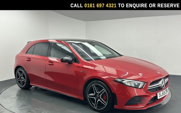 Used 2019 RED MERCEDES-BENZ A-CLASS Hatchback 2.0 A35 AMG (Executive) Hatchback 5dr Petrol SpdS DCT 4MATIC Euro 6 (s/s) (306 ps) (reg. 2019-12-27) for sale in Manchester