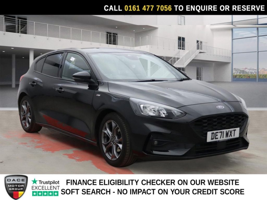 Used 2021 BLACK FORD FOCUS Hatchback 1.0T EcoBoost ST-Line Hatchback 5dr Petrol Auto Euro 6 (s/s) (125 ps) (reg. 2021-10-27) for sale in Stockport