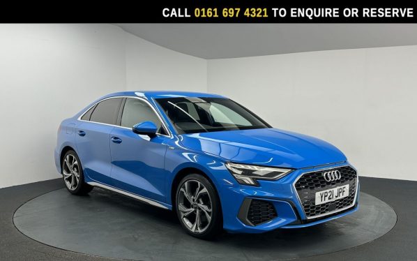 Used 2021 BLUE AUDI A3 Saloon 1.5 TFSI 35 S line Saloon 4dr Petrol S Tronic Euro 6 (s/s) (150 ps) (reg. 2021-04-09) for sale in Manchester