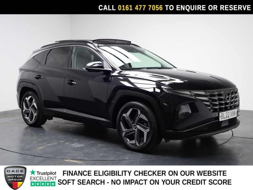 Used 2022 BLACK HYUNDAI TUCSON SUV 1.6 h T-GDi 13.8kWh Ultimate SUV 5dr Petrol Plug-in Hybrid Auto 4WD Euro 6 (s/s) (265 ps) (reg. 2022-07-12) for sale in Stockport