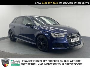 Used 2019 BLUE AUDI S3 Hatchback 2.0 TFSI Black Edition Sportback 5dr Petrol S Tronic quattro Euro 6 (s/s) (300 ps) (reg. 2019-02-25) for sale in Manchester