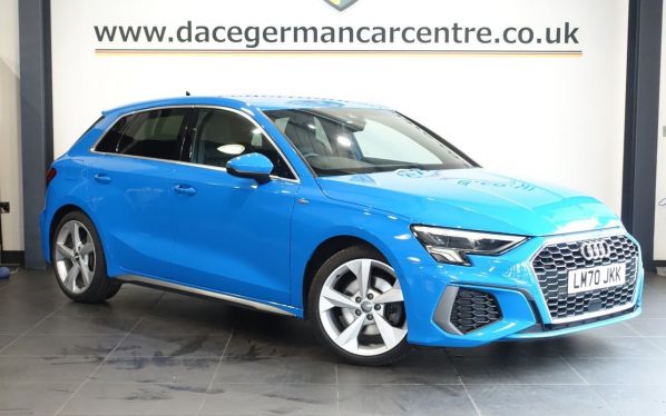 Used 2020 BLUE AUDI A3 Hatchback 1.5 TFSI 35 S line Sportback 5dr Petrol S Tronic Euro 6 (s/s) (150 ps) (reg. 2020-10-26) for sale in Altrincham