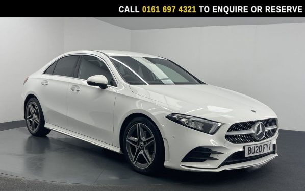 Used 2020 WHITE MERCEDES-BENZ A-CLASS Saloon 2.0 A200d AMG Line (Premium 2) Saloon 4dr Diesel 8G-DCT Euro 6 (s/s) (150 ps) (reg. 2020-07-22) for sale in Manchester