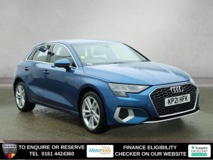 Used 2021 BLUE AUDI A3 Hatchback 1.0 TFSI 30 Sport Sportback 5dr Petrol S Tronic Euro 6 (s/s) (110 ps) (reg. 2021-04-15) for sale in Altrincham