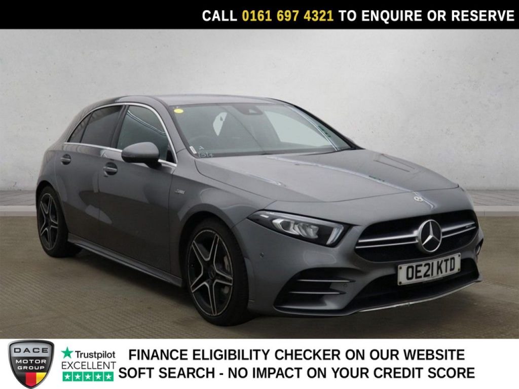 Used 2021 GREY MERCEDES-BENZ A-CLASS Hatchback 2.0 A35 AMG (Executive) Hatchback 5dr Petrol SpdS DCT 4MATIC Euro 6 (s/s) (306 ps) (reg. 2021-06-04) for sale in Manchester