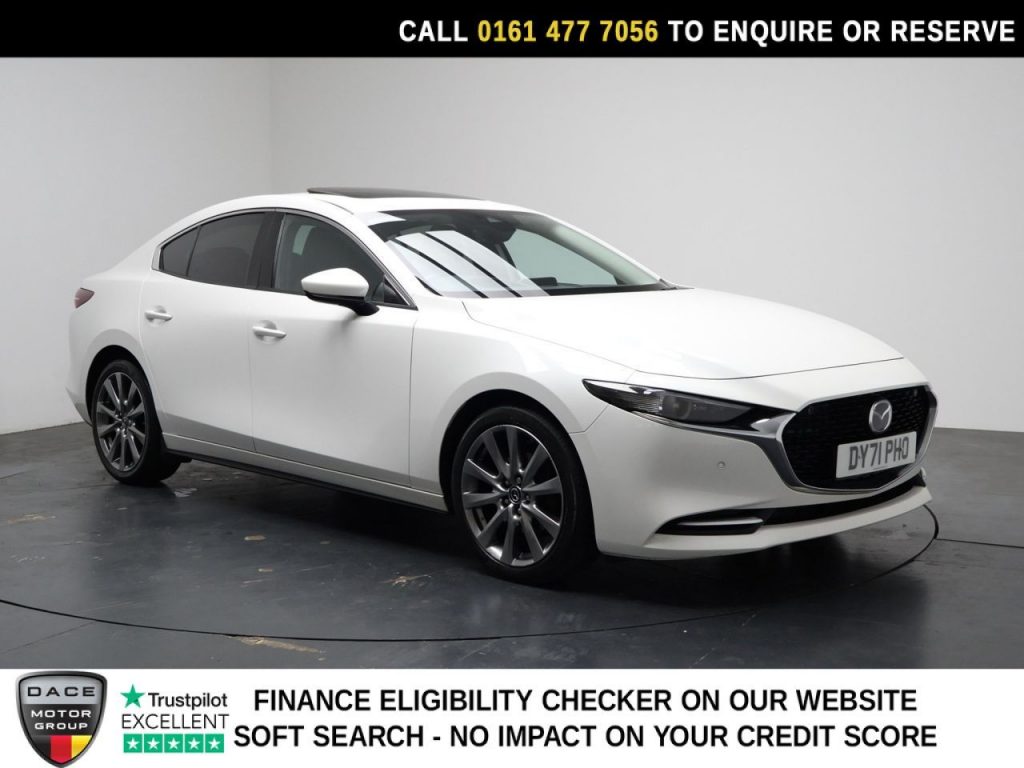 Used 2021 WHITE MAZDA MAZDA3 Saloon 2.0 e-SKYACTIV-X MHEV GT Sport Saloon 4dr Petrol Manual Euro 6 (s/s) (186 ps) (reg. 2021-11-04) for sale in Stockport