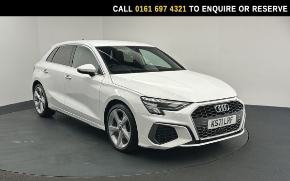 Used 2022 WHITE AUDI A3 Hatchback 1.0 TFSI 30 S line Sportback 5dr Petrol Manual Euro 6 (s/s) (110 ps) (reg. 2022-02-16) for sale in Manchester