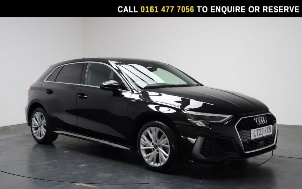 Used 2023 BLACK AUDI A3 Hatchback 1.4 TFSIe 40 S line Sportback 5dr Petrol Plug-in Hybrid S Tronic Euro 6 (s/s) 13kWh (204 ps) (reg. 2023-03-23) for sale in Stockport