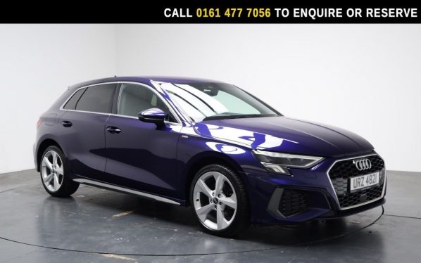 Used 2023 BLUE AUDI A3 Hatchback 1.4 TFSIe 40 S line Sportback 5dr Petrol Plug-in Hybrid S Tronic Euro 6 (s/s) 13kWh (204 ps) (reg. 2023-03-28) for sale in Stockport