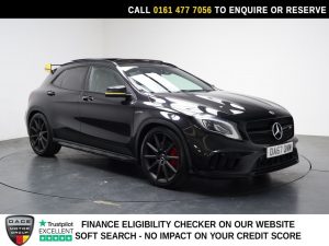 Used 2017 BLACK MERCEDES-BENZ GLA SUV 2.0 GLA45 AMG Yellow Night Edition SUV 5dr Petrol SpdS DCT 4MATIC Euro 6 (s/s) (381 ps) (reg. 2017-11-30) for sale in Stockport