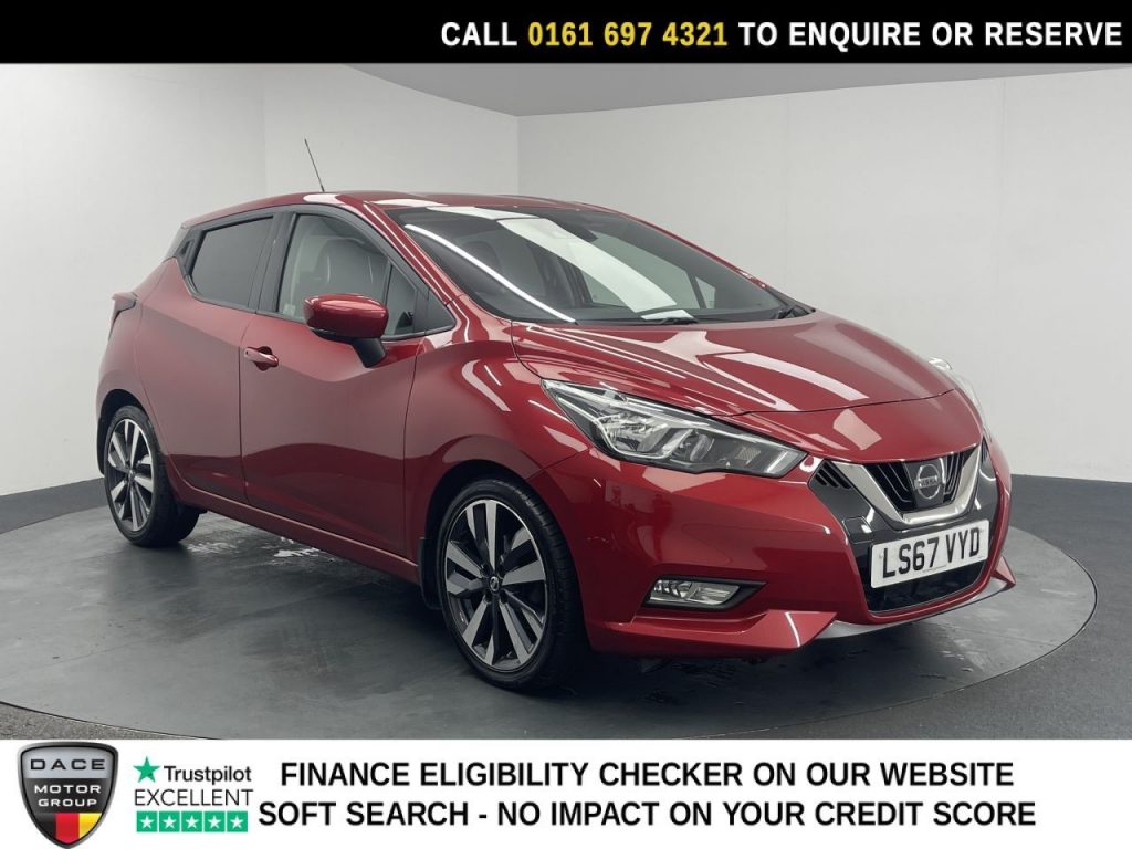 Used 2017 RED NISSAN MICRA Hatchback 0.9 IG-T Tekna Hatchback 5dr Petrol Manual Euro 6 (s/s) (90 ps) (reg. 2017-09-28) for sale in Manchester