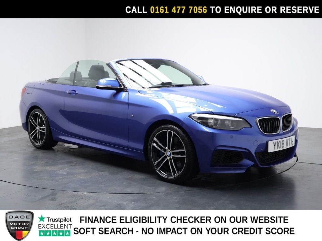 Used 2018 BLUE BMW 2 SERIES Convertible 1.5 218i M Sport Convertible 2dr Petrol Auto Euro 6 (s/s) (136 ps) (reg. 2018-03-28) for sale in Stockport