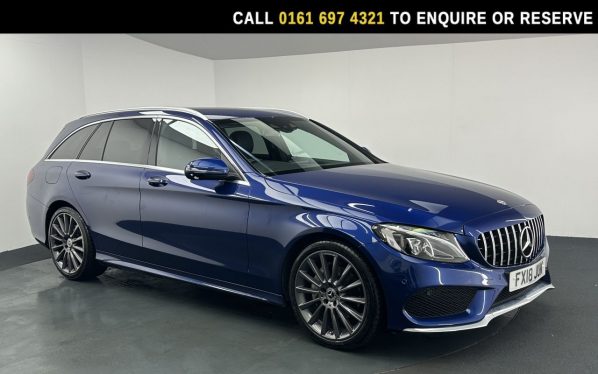 Used 2018 BLUE MERCEDES-BENZ C-CLASS Estate 2.0 C200 AMG Line Estate 5dr Petrol G-Tronic+ Euro 6 (s/s) (184 ps) (reg. 2018-03-31) for sale in Manchester