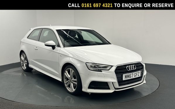 Used 2018 WHITE AUDI A3 Hatchback 1.5 TFSI CoD S line Hatchback 3dr Petrol Manual Euro 6 (s/s) (150 ps) (reg. 2018-01-17) for sale in Manchester