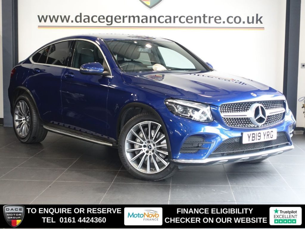 Used 2019 BLUE MERCEDES-BENZ GLC SUV 2.0 GLC250 AMG Line Coupe 5dr Petrol G-Tronic+ 4MATIC Euro 6 (s/s) (211 ps) (reg. 2019-05-09) for sale in Altrincham