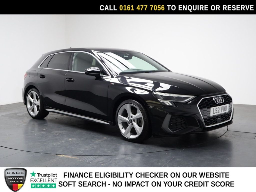 Used 2021 BLACK AUDI A3 Hatchback 1.5 TFSI 35 S line Sportback 5dr Petrol S Tronic Euro 6 (s/s) (150 ps) (reg. 2021-04-21) for sale in Stockport