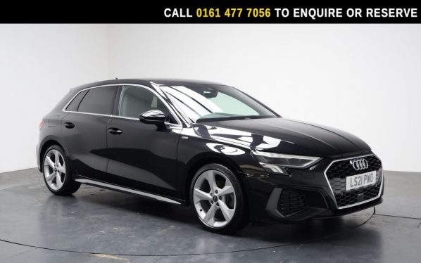 Used 2021 BLACK AUDI A3 Hatchback 1.5 TFSI 35 S line Sportback 5dr Petrol S Tronic Euro 6 (s/s) (150 ps) (reg. 2021-04-21) for sale in Stockport