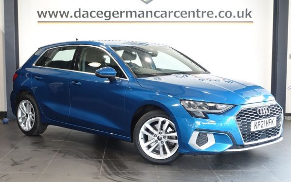 Used 2021 BLUE AUDI A3 Hatchback 1.0 TFSI 30 Sport Sportback 5dr Petrol S Tronic Euro 6 (s/s) (110 ps) (reg. 2021-04-15) for sale in Altrincham