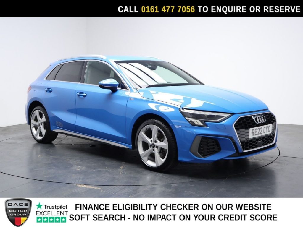 Used 2022 BLUE AUDI A3 Hatchback 1.4 TFSIe 40 S line Sportback 5dr Petrol Plug-in Hybrid S Tronic Euro 6 (s/s) 13kWh (204 ps) (reg. 2022-04-29) for sale in Stockport