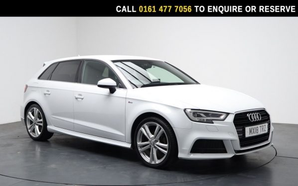 Used 2018 WHITE AUDI A3 Hatchback 1.5 TFSI CoD S line Sportback 5dr Petrol Manual Euro 6 (s/s) (150 ps) (reg. 2018-03-23) for sale in Stockport