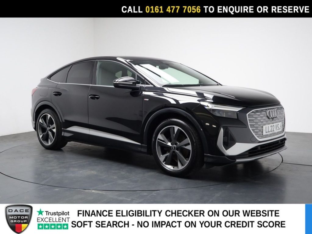 Used 2022 BLACK AUDI Q4 E-TRON SUV 35 S line Sportback 5dr Electric Auto 55kWh (170 ps) (reg. 2022-06-20) for sale in Stockport