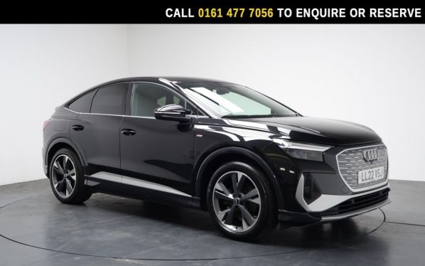 Used 2022 BLACK AUDI Q4 E-TRON SUV 35 S line Sportback 5dr Electric Auto 55kWh (170 ps) (reg. 2022-06-20) for sale in Stockport