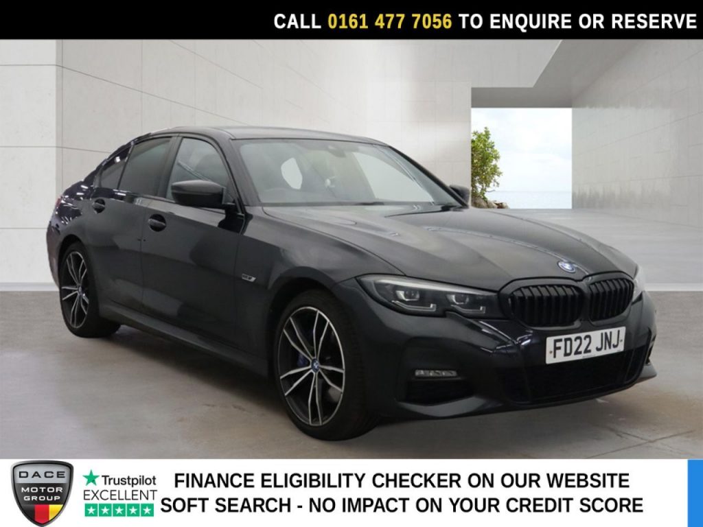 Used 2022 BLACK BMW 3 SERIES Saloon 2.0 330e 12kWh M Sport Saloon 4dr Petrol Plug-in Hybrid Auto xDrive Euro 6 (s/s) (292 ps) (reg. 2022-07-06) for sale in Stockport