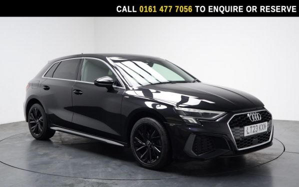 Used 2023 BLACK AUDI A3 Hatchback 1.4 TFSIe 40 S line Sportback 5dr Petrol Plug-in Hybrid S Tronic Euro 6 (s/s) 13kWh (204 ps) (reg. 2023-03-23) for sale in Stockport